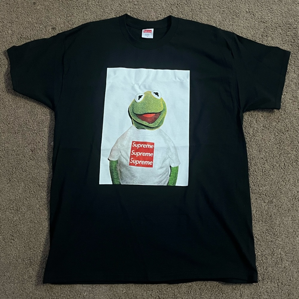 Kermit the frog Ass Pizza X Supreme triple box logo limited edition shirt